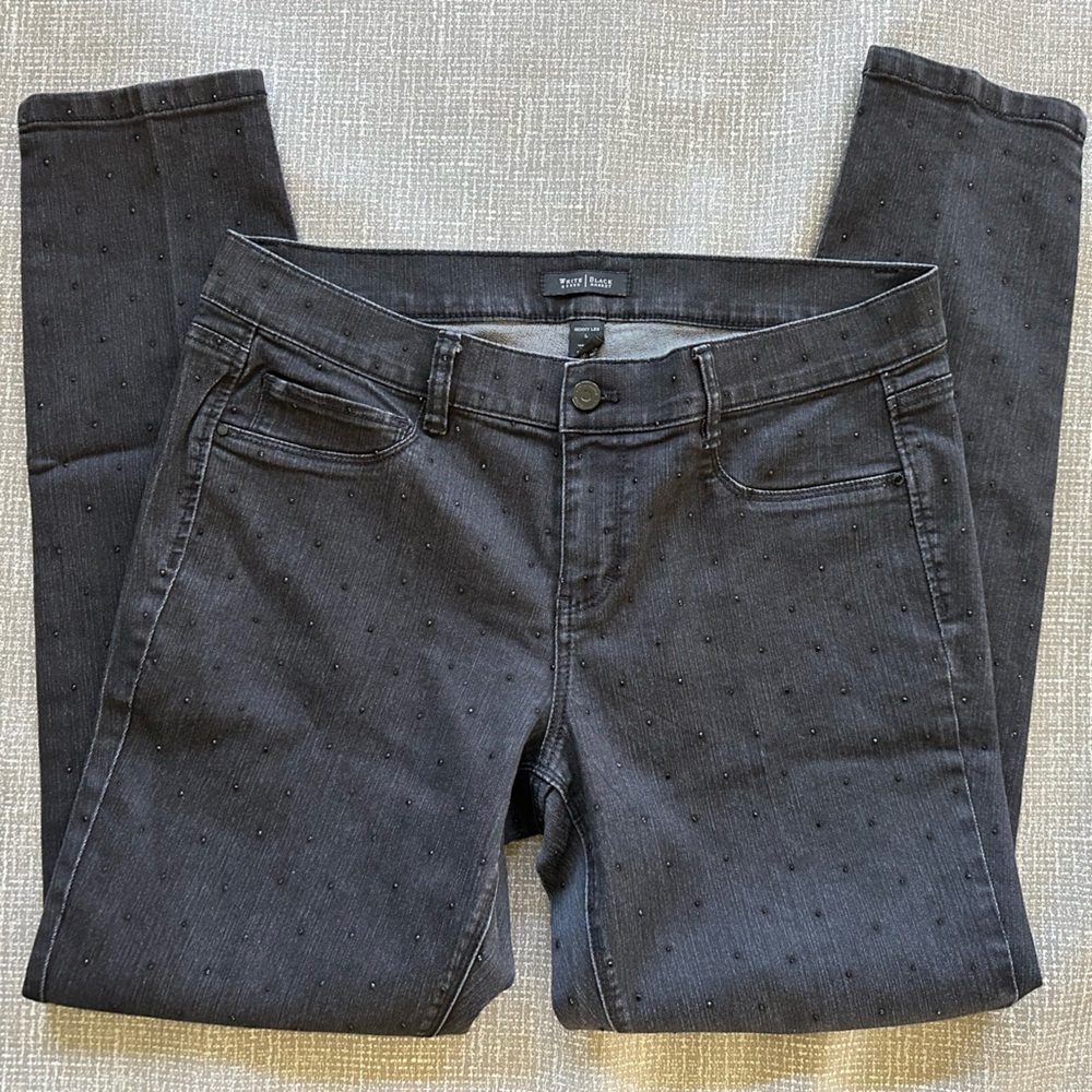 White House Black Market Gray Skinny Leg Jeans Sz L Black Subtle Stud Detailing